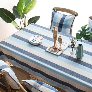 Blue Stripe Rectangular Tablecloth for Oval Table, Cotton and Linen Tablecloths, Rectangular Table Covers for Coffee Table, Modern Table Cloths for Dining Room-LargePaintingArt.com