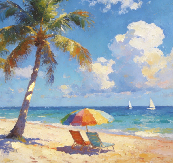 Tropical Coastal Charm, Buy Painting Online, Seashore Beach Paintings, Small Oil Paintings, Original Landscape Paintings, Hand Painted Canvas Art, Heavy Texture Artwork-LargePaintingArt.com