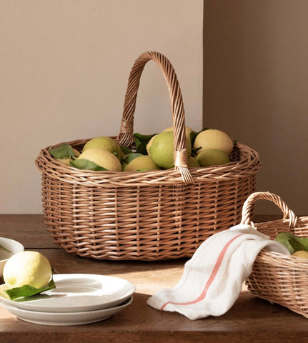 Lovely Willow Weaving Baskets for Vegetable, Large Picnic Food Basket with Handle, Natural Hand-woven Wicker Storage Basket, Natural Fruit Basket, Kitchen Storage Baskets-LargePaintingArt.com