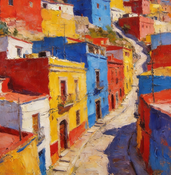 Guanajuato's Luminous Color Town, Original Wall Art Paintings, Hand Painted Canvas Wall Art, Heavy Texture Artwork, Small Oil Paintings-LargePaintingArt.com