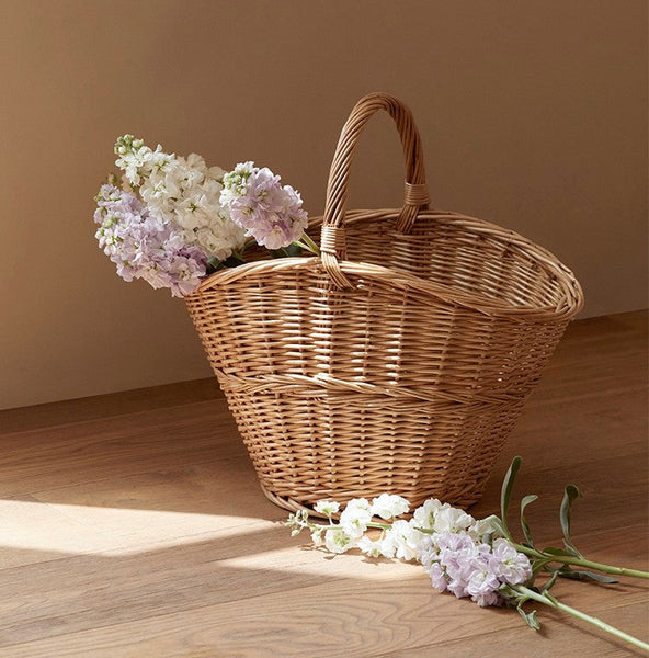 Willow Weaving Baskets with Handle, Large Picnic Food Basket with Handle, Natural Hand-woven Wicker Storage Basket, Natural Fruit Baskets, Kitchen Storage Baskets-LargePaintingArt.com