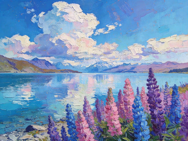 Lake Serenity in New Zealand's South, Original Oil Paintings, Palette Knife Oil Paintings, Small Landscape Paintings on Canvas, Original Landscape Paintings, Hand Painted Canvas Art-LargePaintingArt.com
