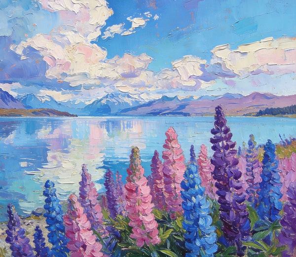 Lake Serenity in New Zealand's South, Original Oil Paintings, Palette Knife Oil Paintings, Small Landscape Paintings on Canvas, Original Landscape Paintings, Hand Painted Canvas Art-LargePaintingArt.com