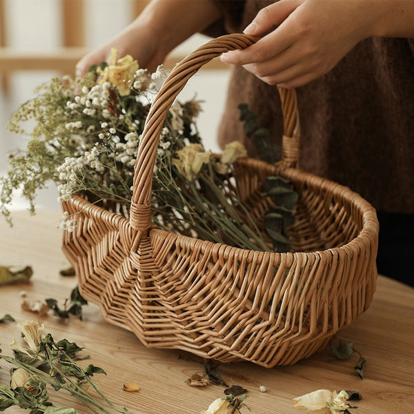 Natural Fruit Basket, Kitchen Storage Baskets, Natural Hand-woven Wicker Storage Basket, Large Picnic Food Basket with Handle, Lovely Willow Weaving Baskets for Vegetable-LargePaintingArt.com