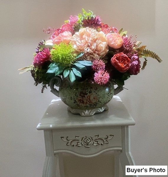 Amazing Artificial Floral Arrangement for Dining Room, Large Bunch of Autumn Flowers Arrangement, Peony Faux Silk Floral Bouquet Table Centerpiece-LargePaintingArt.com