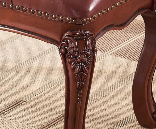 Dressing Table Stool, Rubber Wood Footstool, Vintage Chestnut Brown Leather Stool, Genuine Leather Solid Wood Entry Bench, Farmhouse Entryway Bench, Leather Lounge Chair Modern-LargePaintingArt.com