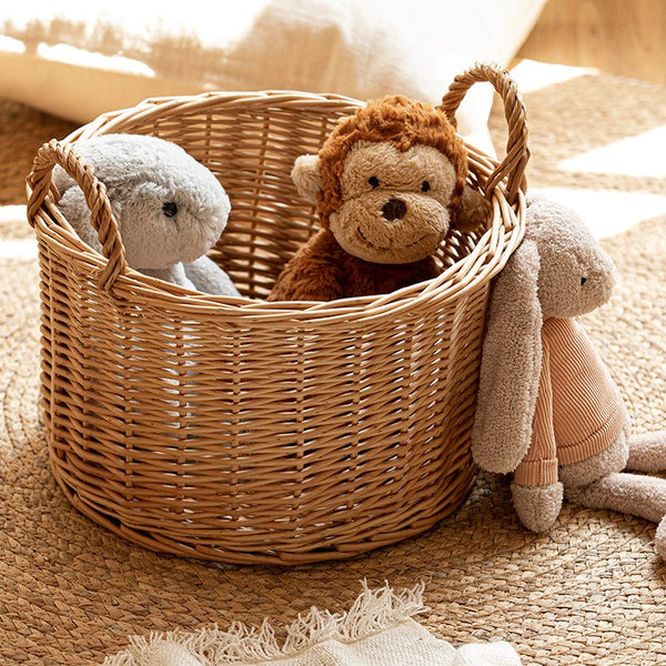 Small Picnic Fruit Basket with Handle, Kitchen Storage Baskets, Natural Hand-woven Wicker Round Storage Basket, Small Willow Weaving Baskets for Vegetable, Natural Fruit Storage Basket