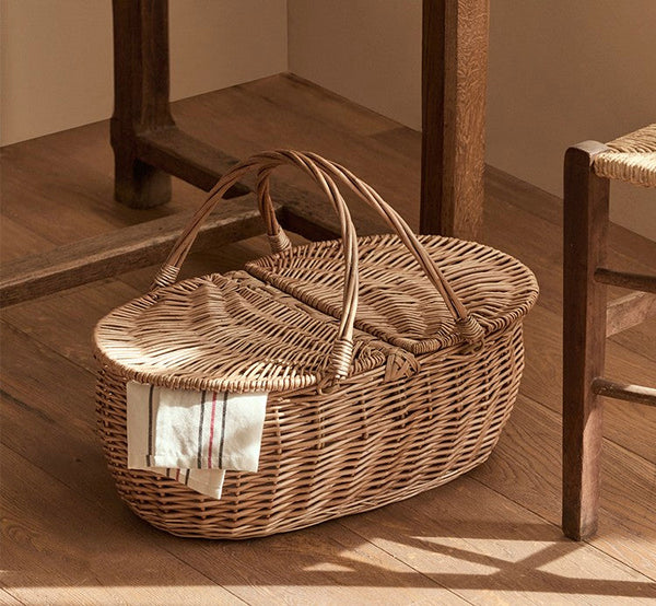 Extra Large Picnic Food Basket with Handle, Kitchen Storage Baskets, Natural Hand-woven Wicker Storage Basket, Lovely Willow Weaving Baskets for Vegetable, Natural Fruit Basket-LargePaintingArt.com