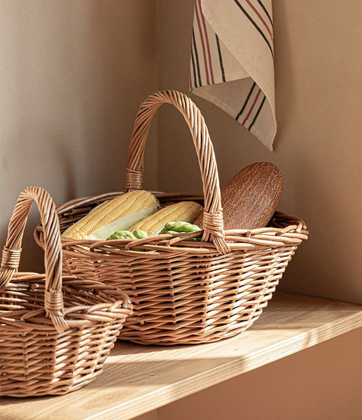 Large Picnic Food Basket with Handle, Lovely Willow Weaving Baskets for Vegetable, Natural Hand-woven Wicker Storage Basket, Natural Fruit Basket, Kitchen Storage Baskets-LargePaintingArt.com