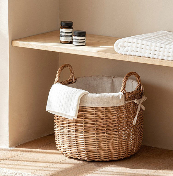 Large Round Storage Basket for Clothes, Natural Hand-woven Wicker Storage Basket for Clothes, Willow Weaving Baskets for Clothes, Extra Large Kitchen Storage Baskets-LargePaintingArt.com