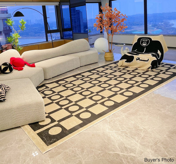 Mid Century Modern Rugs Next to Bed, Modern Rugs for Dining Room, Thick Contemporary Rugs for Bedroom, Modern Carpets for Living Room-LargePaintingArt.com