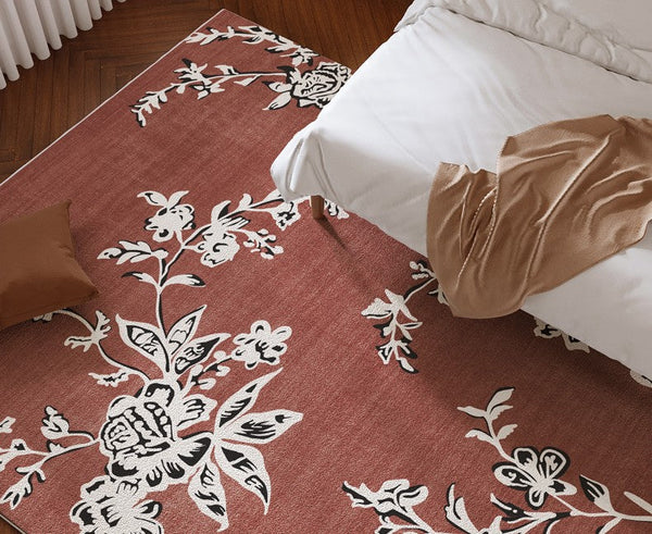 Abstract Contemporary Rugs Next to Bed, Flower Pattern Contemporary Modern Rugs, Modern Rugs for Living Room, Modern Rugs for Dining Room-LargePaintingArt.com