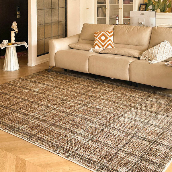 Geometric Modern Rugs for Dining Room, Dining Room Floor Carpets, Mid Century Modern Living Room Rugs, Brown Contemporary Area Rugs for Bedroom-LargePaintingArt.com