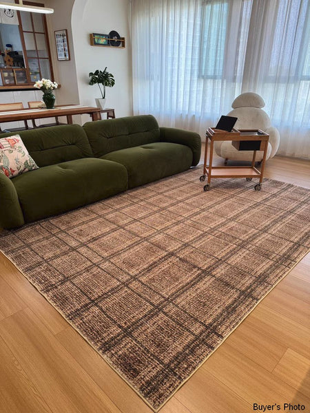 Geometric Modern Rugs for Dining Room, Dining Room Floor Carpets, Mid Century Modern Living Room Rugs, Brown Contemporary Area Rugs for Bedroom-LargePaintingArt.com