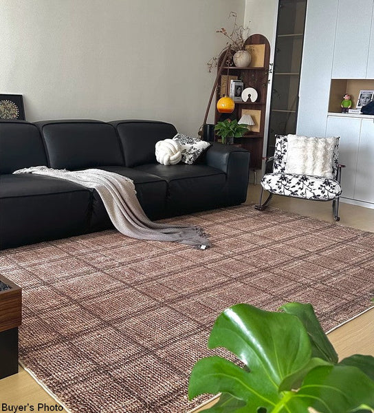 Geometric Modern Rugs for Dining Room, Dining Room Floor Carpets, Mid Century Modern Living Room Rugs, Brown Contemporary Area Rugs for Bedroom-LargePaintingArt.com