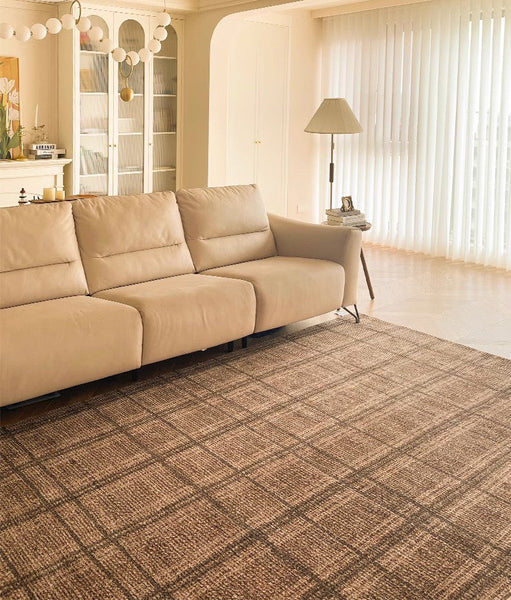 Geometric Modern Rugs for Dining Room, Dining Room Floor Carpets, Mid Century Modern Living Room Rugs, Brown Contemporary Area Rugs for Bedroom-LargePaintingArt.com