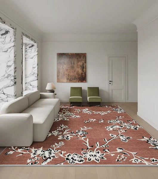 Abstract Contemporary Rugs Next to Bed, Flower Pattern Contemporary Modern Rugs, Modern Rugs for Living Room, Modern Rugs for Dining Room-LargePaintingArt.com