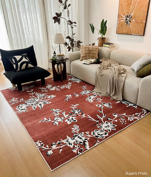 Abstract Contemporary Rugs Next to Bed, Flower Pattern Contemporary Modern Rugs, Modern Rugs for Living Room, Modern Rugs for Dining Room-LargePaintingArt.com