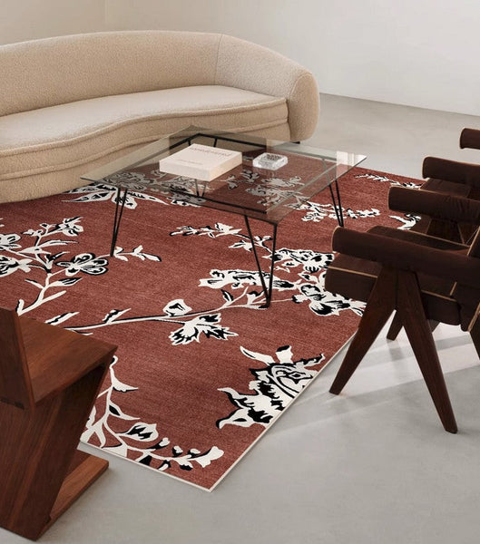 Abstract Contemporary Rugs Next to Bed, Flower Pattern Contemporary Modern Rugs, Modern Rugs for Living Room, Modern Rugs for Dining Room-LargePaintingArt.com