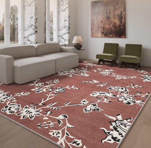 Abstract Contemporary Rugs Next to Bed, Flower Pattern Contemporary Modern Rugs, Modern Rugs for Living Room, Modern Rugs for Dining Room-LargePaintingArt.com