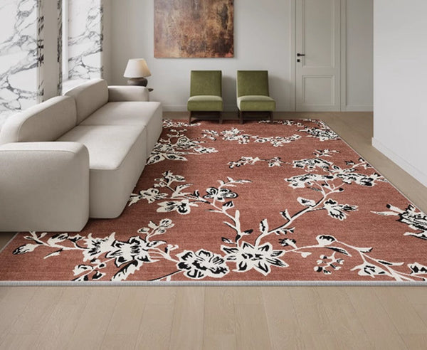 Abstract Contemporary Rugs Next to Bed, Flower Pattern Contemporary Modern Rugs, Modern Rugs for Living Room, Modern Rugs for Dining Room-LargePaintingArt.com