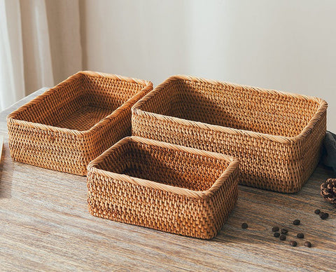 Woven Rectangular Basket for Shelves, Rattan Storage Basket, Storage Baskets for Bathroom, Woven Baskets for Living Room-LargePaintingArt.com