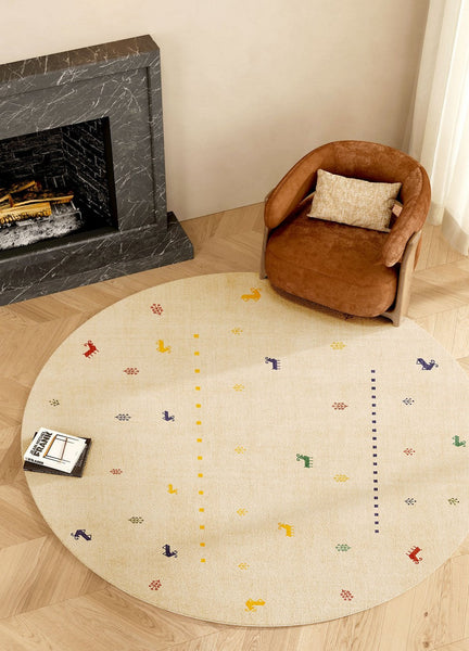 Geometric Modern Rug Ideas for Living Room, Circular Modern Rugs for Bathroom, Modern Rugs for Children's Room, Abstract Contemporary Round Rugs for Dining Room-LargePaintingArt.com