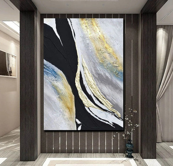Black Abstract Acrylic Paintings, Large Paintings for Bedroom, Simple Modern Art, Modern Wall Art Ideas, Contemporary Canvas Paintings-LargePaintingArt.com