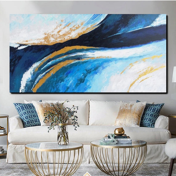 Living Room Wall Art Paintings, Blue Acrylic Abstract Painting Behind Couch, Large Painting on Canvas, Buy Paintings Online, Acrylic Painting for Sale-LargePaintingArt.com