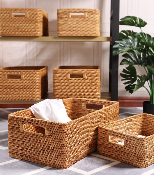 Rattan Storage Baskets, Storage Basket for Shelves, Rectangular Storage Basket for Toys, Storage Baskets for Kitchen, Storage Baskets for Bedroom-LargePaintingArt.com