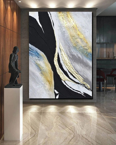 Black Abstract Acrylic Paintings, Large Paintings for Bedroom, Simple Modern Art, Modern Wall Art Ideas, Contemporary Canvas Paintings-LargePaintingArt.com