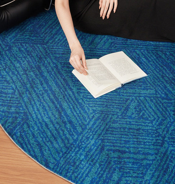 Geometric Round Rugs for Dining Room, Blue Contemporary Modern Rugs, Mid Century Round Modern Rugs under Chairs, Bedroom Abstract Modern Area Rugs-LargePaintingArt.com