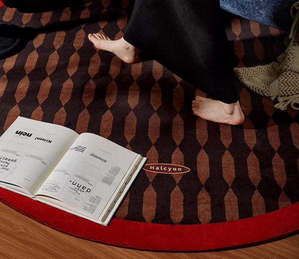 Geometric Modern Rugs for Living Room, Mid Century Circular Rugs for Bedroom, Abstract Contemporary Round Rugs under Chairs, Modern Rugs for Dining Room-LargePaintingArt.com