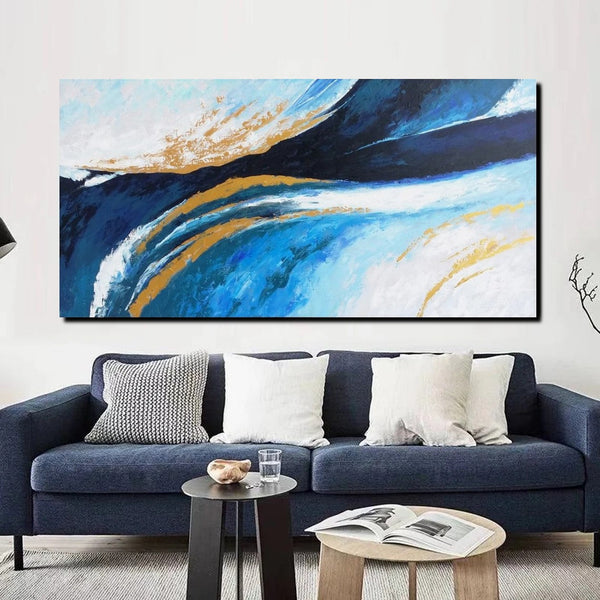 Living Room Wall Art Paintings, Blue Acrylic Abstract Painting Behind Couch, Large Painting on Canvas, Buy Paintings Online, Acrylic Painting for Sale-LargePaintingArt.com