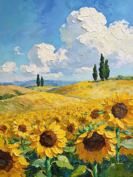 Dreamy Provence Sunflower Scenery, Original Landscape Artwork, Small Oil Paintings, Small Paintings for Dining Room, Hand Painted Wall Art Paintings, Heavy Texture Canvas Art-LargePaintingArt.com
