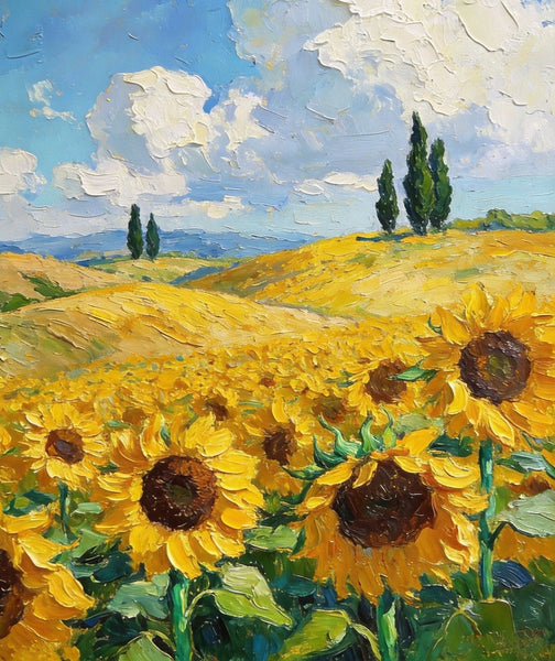 Dreamy Provence Sunflower Scenery, Original Landscape Artwork, Small Oil Paintings, Small Paintings for Dining Room, Hand Painted Wall Art Paintings, Heavy Texture Canvas Art-LargePaintingArt.com