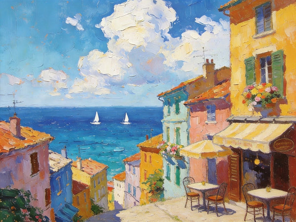 Landscape Canvas Paintings, Beach Town Tranquil Scenery, Hand Painted Canvas Art, Small Oil Paintings, Small Wall Art Paintings, Original Canvas Paintings-LargePaintingArt.com