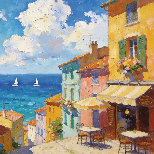 Landscape Canvas Paintings, Beach Town Tranquil Scenery, Hand Painted Canvas Art, Small Oil Paintings, Small Wall Art Paintings, Original Canvas Paintings-LargePaintingArt.com