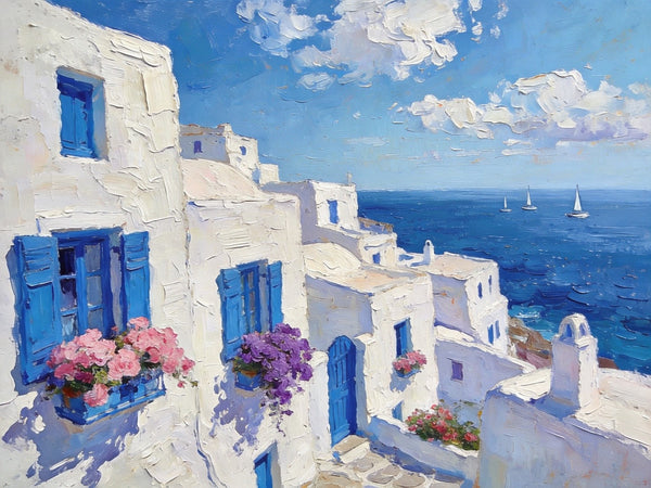 Original Oil Paintings, Azure Waves and White Washes, Aegean Blue Sea, Small Landscape Paintings on Canvas, Palette Knife Oil Paintings, Landscape Canvas Paintings, Hand Painted Canvas Art-LargePaintingArt.com