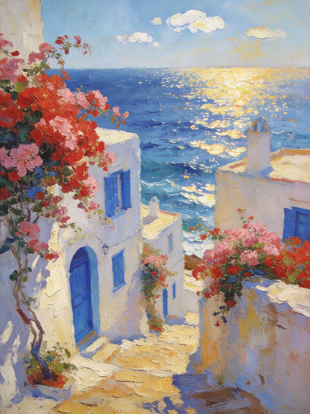 Original Wall Art Paintings, Aegean Serenity, Seashore Paintings, Heavy Texture Artwork, Canvas Paintings for Living Room, Small Oil Paintings, Hand Painted Canvas Wall Art-LargePaintingArt.com