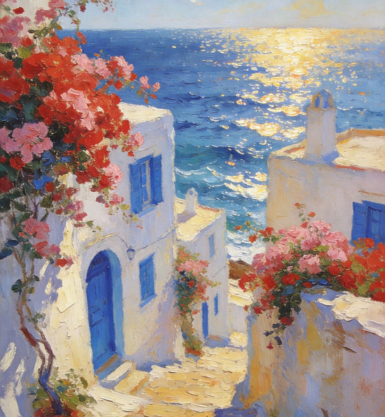Original Wall Art Paintings, Aegean Serenity, Seashore Paintings, Heavy Texture Artwork, Canvas Paintings for Living Room, Small Oil Paintings, Hand Painted Canvas Wall Art-LargePaintingArt.com