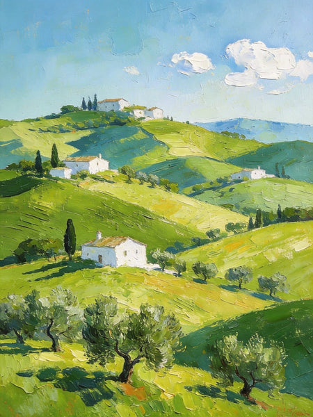 The Tuscan Spring Hills, Small Canvas Paintings, Oil Paintings On Canvas, Original Landscape Wall Art, Hand Painted Canvas Art, Heavy Texture Artwork-LargePaintingArt.com