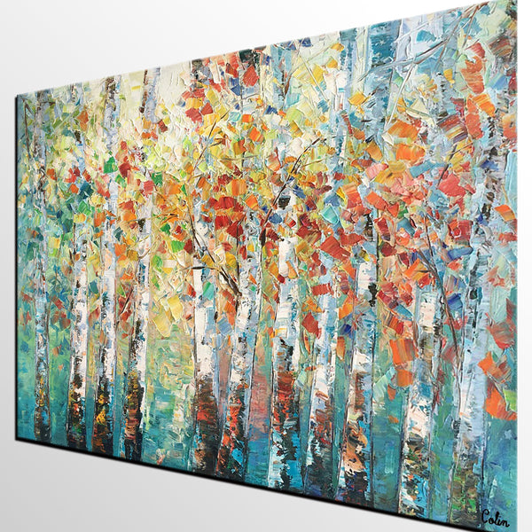 Canvas Art Painting, Large Wall Art, Summer Birch Tree Painting, Custom Extra Large Oil Painting-LargePaintingArt.com