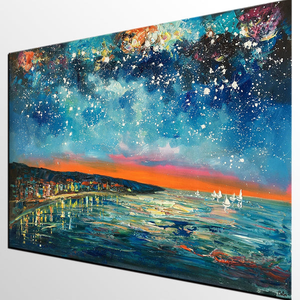 Landscape Canvas Paintings, Starry Night Sky Painting, Landscape Painting for Sale, Custom Original Painting on Canvas