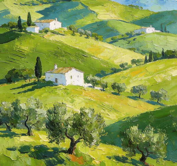 The Tuscan Spring Hills, Small Canvas Paintings, Oil Paintings On Canvas, Original Landscape Wall Art, Hand Painted Canvas Art, Heavy Texture Artwork-LargePaintingArt.com