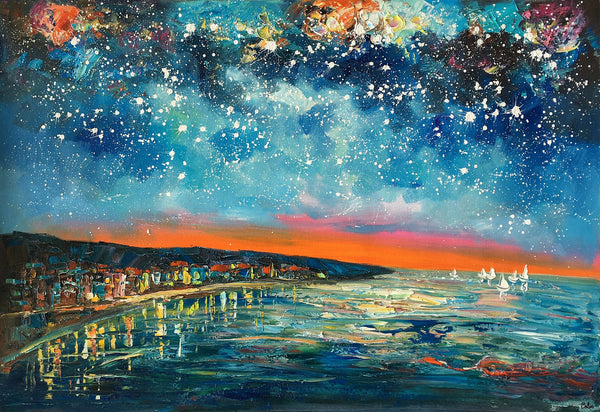 Landscape Canvas Paintings, Starry Night Sky Painting, Landscape Painting for Sale, Custom Original Painting on Canvas-LargePaintingArt.com