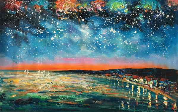 Landscape Painting, Starry Night Oil Painting, Original Wall Art, Custom Large Canvas Art-LargePaintingArt.com