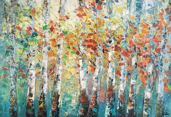 Canvas Art Painting, Large Wall Art, Summer Birch Tree Painting, Custom Extra Large Oil Painting-LargePaintingArt.com