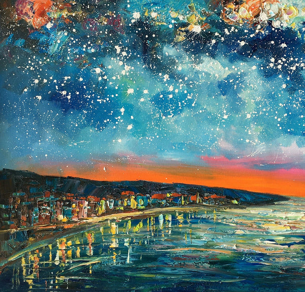 Landscape Canvas Paintings, Starry Night Sky Painting, Landscape Painting for Sale, Custom Original Painting on Canvas-LargePaintingArt.com