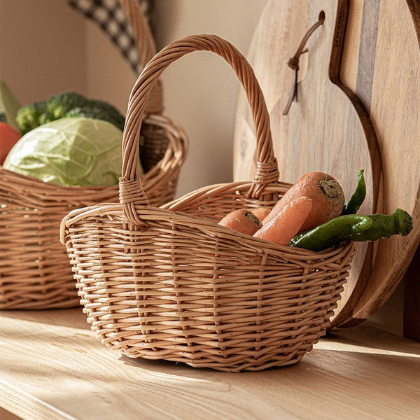 Natural Hand-woven Wicker Storage Basket, Large Picnic Food Basket with Handle, Lovely Willow Weaving Baskets for Vegetable, Natural Fruit Basket, Kitchen Storage Baskets-LargePaintingArt.com